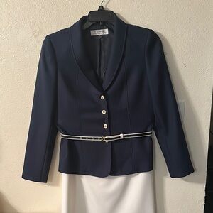 Tahari Blue and White Blazer Suit With Skirt